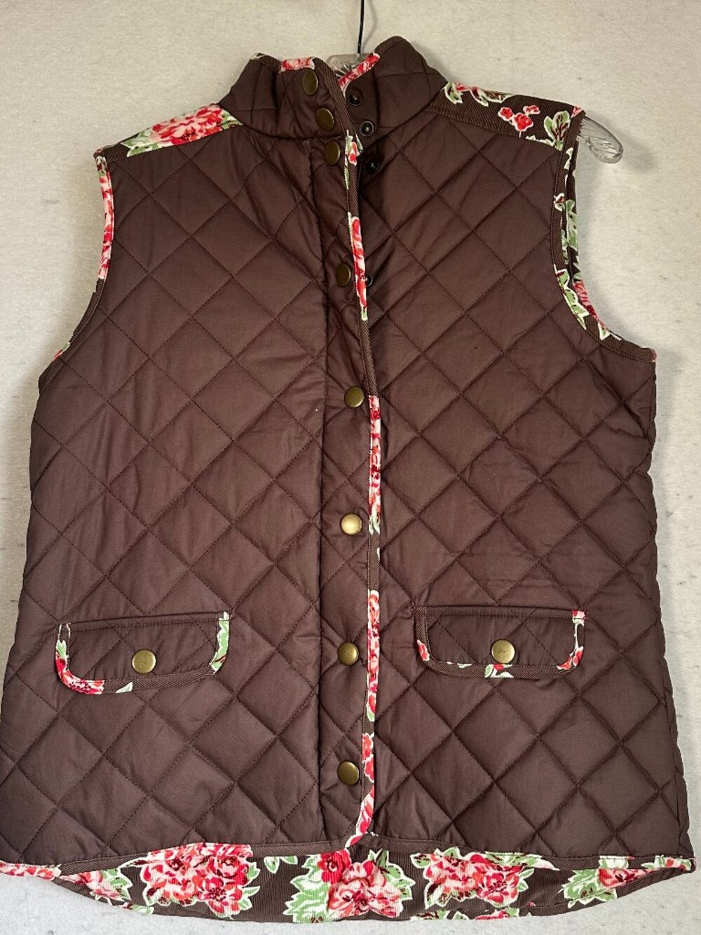 Matilda Jane Sydney Reversible Quilted Vest Brown Floral Snap Zip Up Med NEW